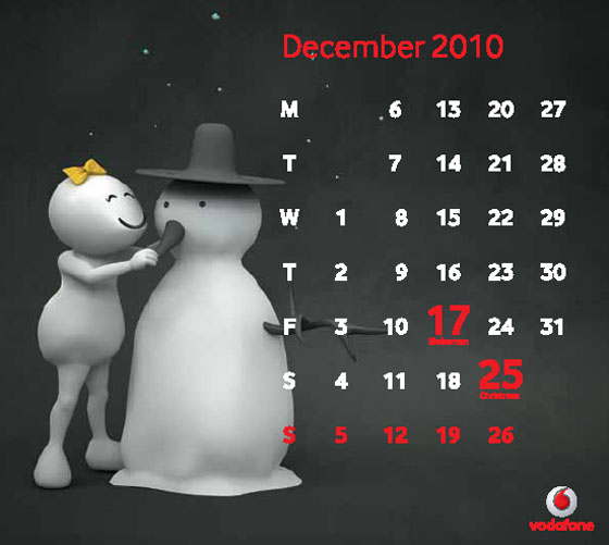 calendar 2010 december. Vodafone Zoo Zoo Calendar 2010